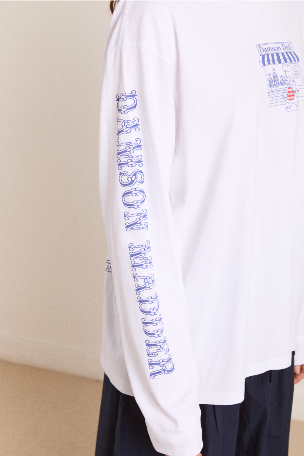 damson deli ls tee - white