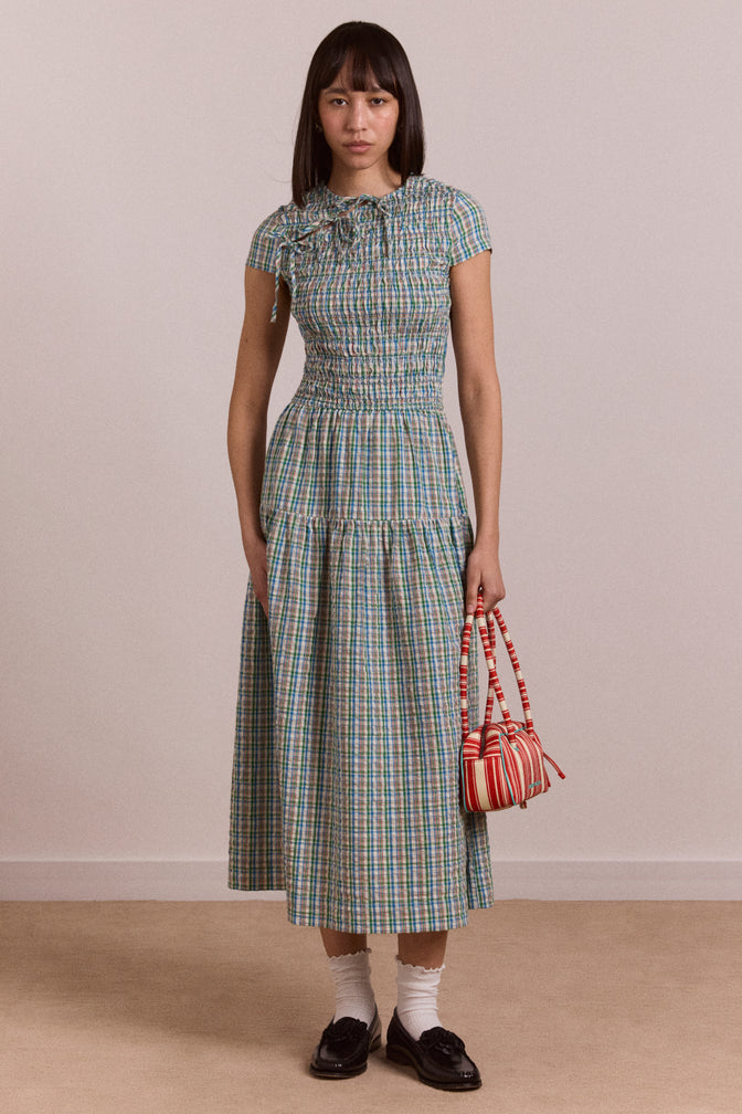 ebba midi dress - picnic blue check