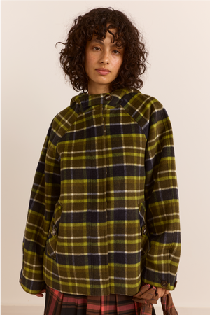 Edison Hooded Wool Blend Coat - Lark Green Check