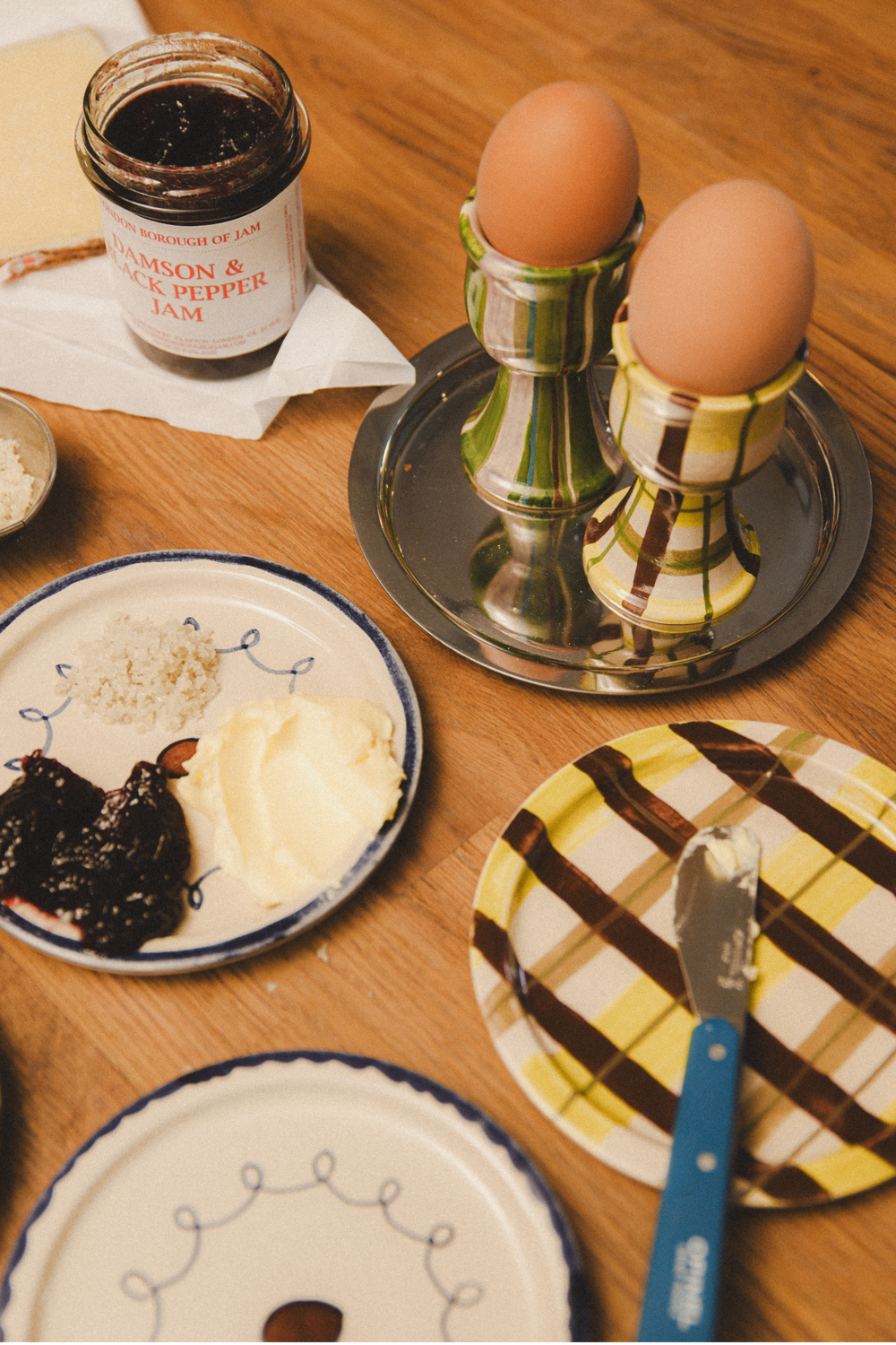 Hand Painted Ceramic Check Saucer