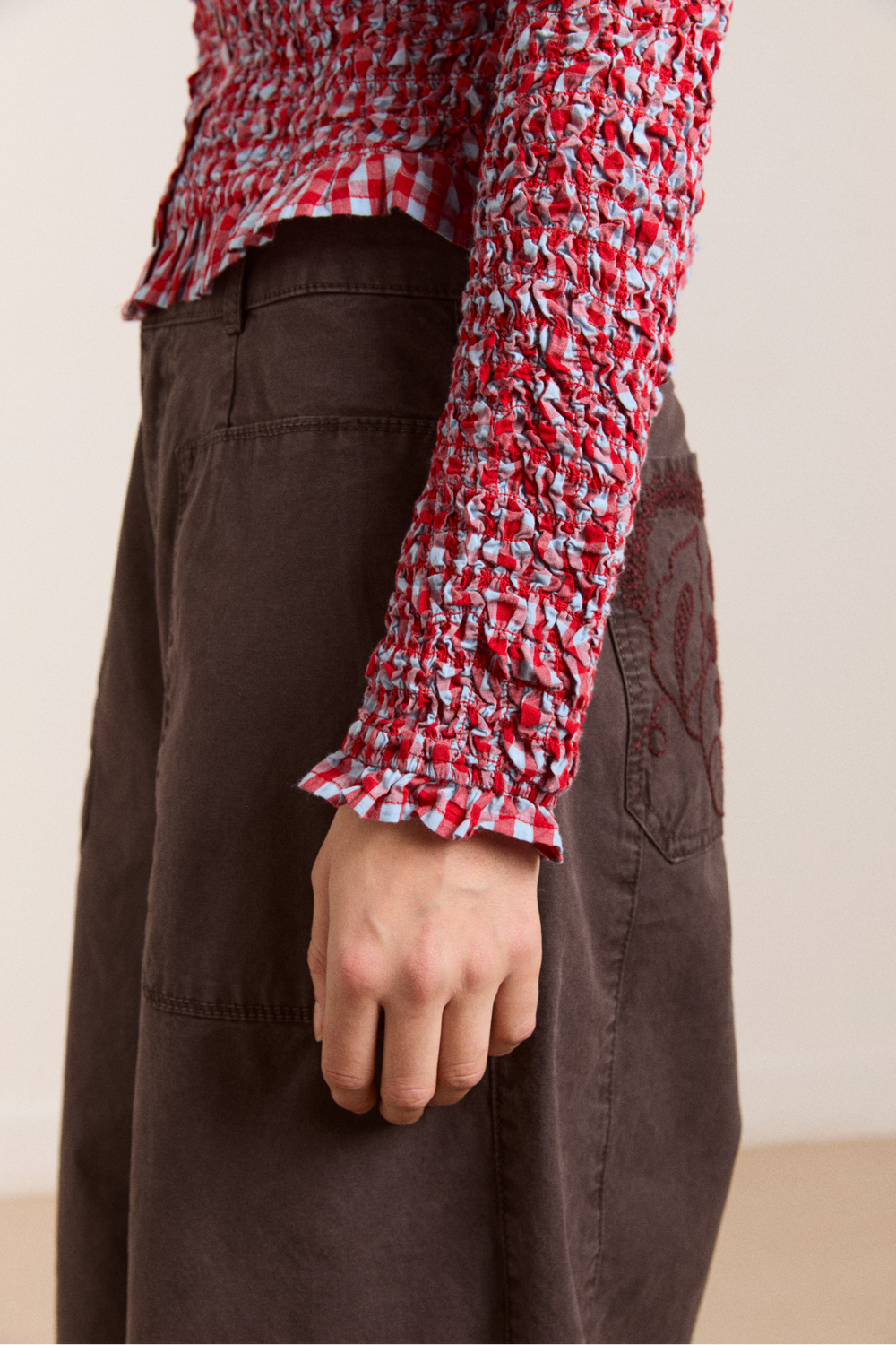 elliana smocked cardi - blue & red gingham