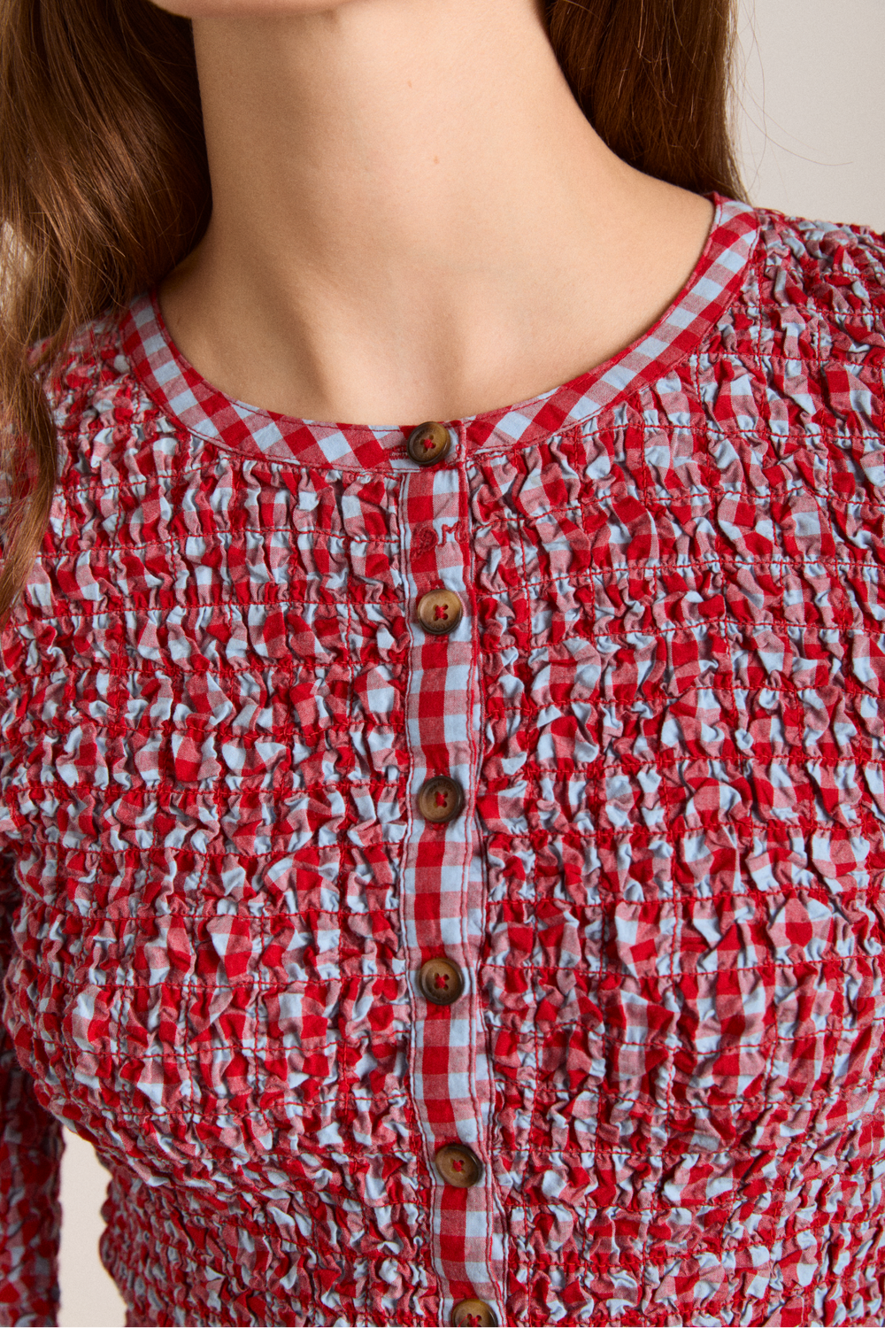 elliana smocked cardi - blue & red gingham