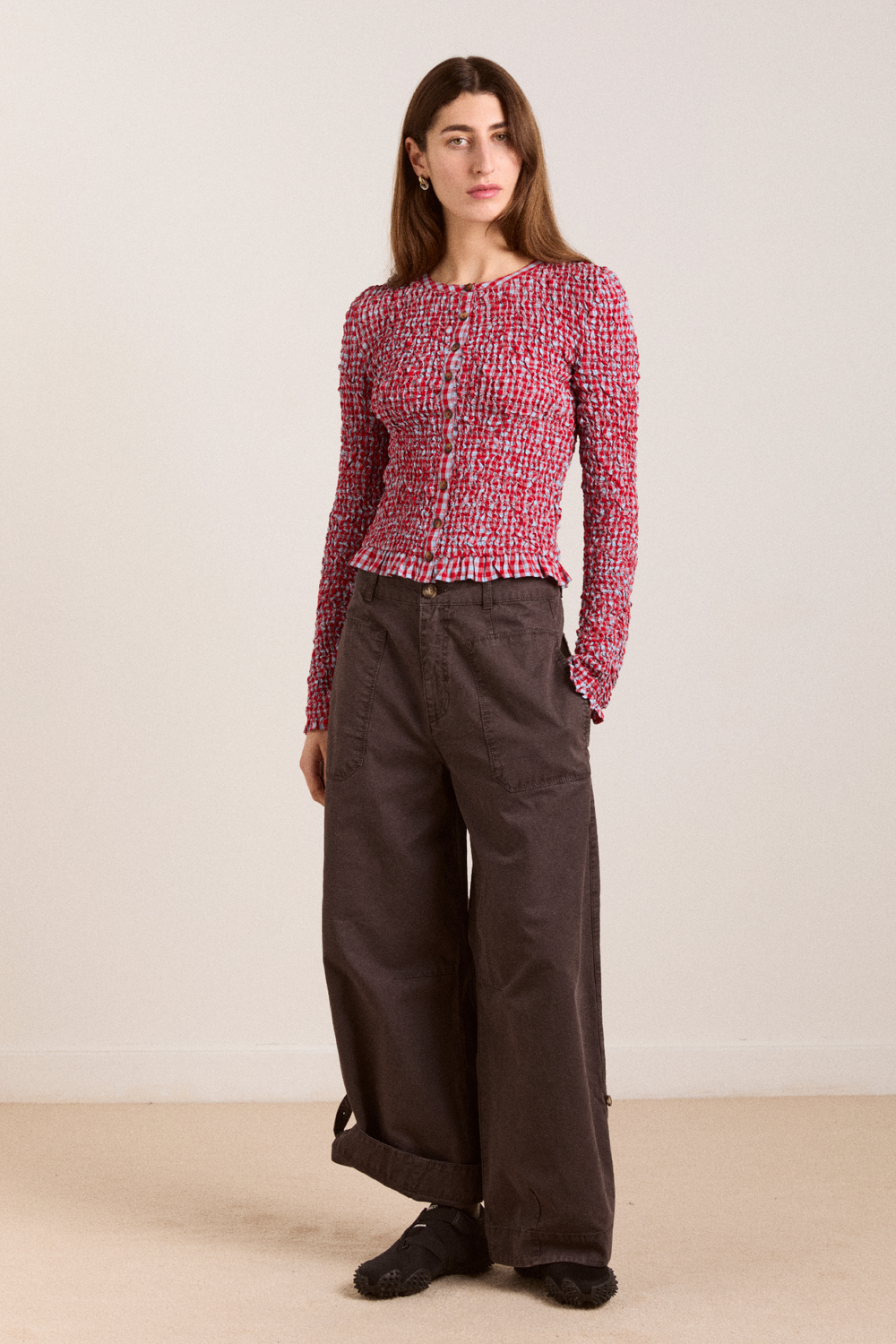 elliana smocked cardi - blue & red gingham