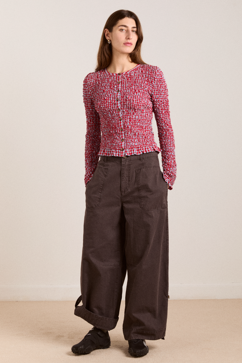 elliana smocked cardi - blue & red gingham