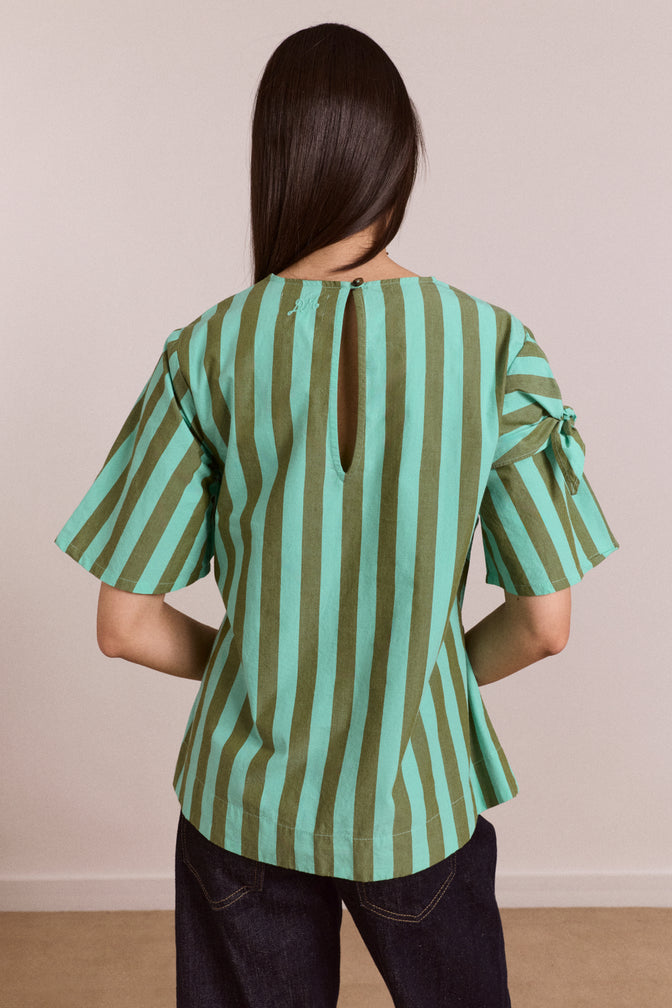 estelle t-shirt blouse - aqua olive stripe