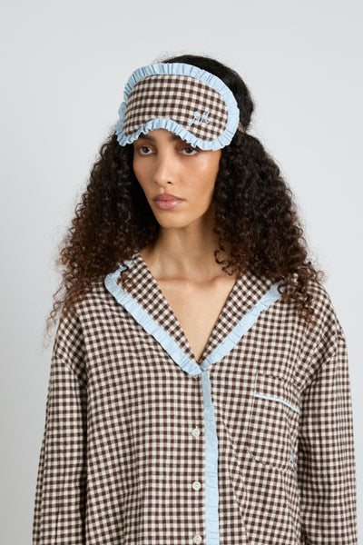 damson pj eye mask - brown gingham