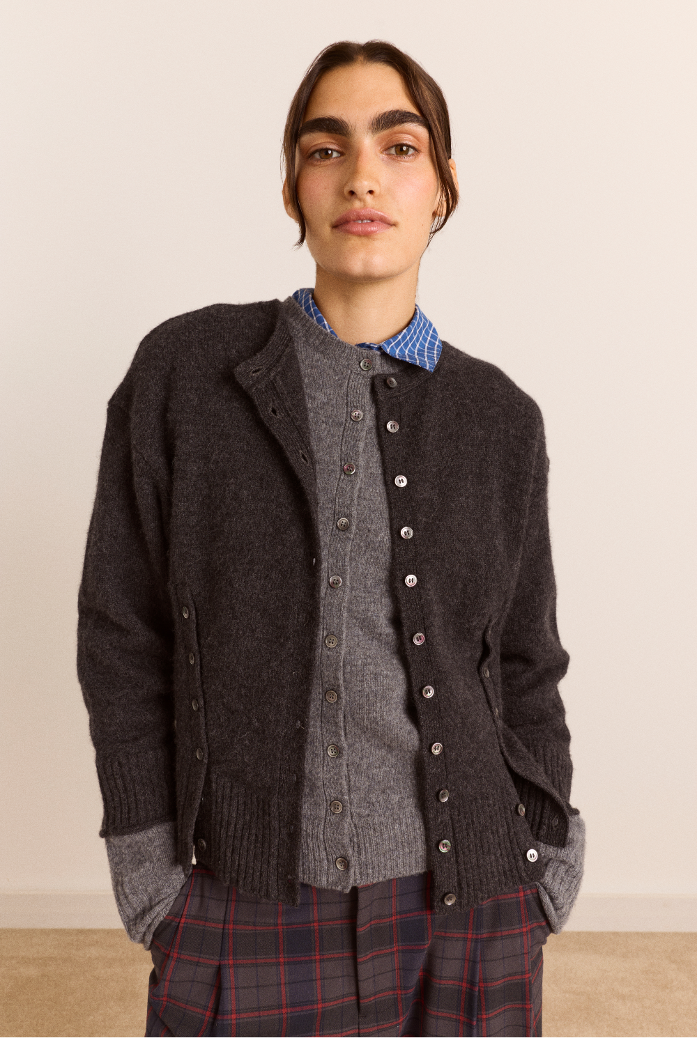 Franny Merino Wool Cardigan Set - Charcoal / Grey