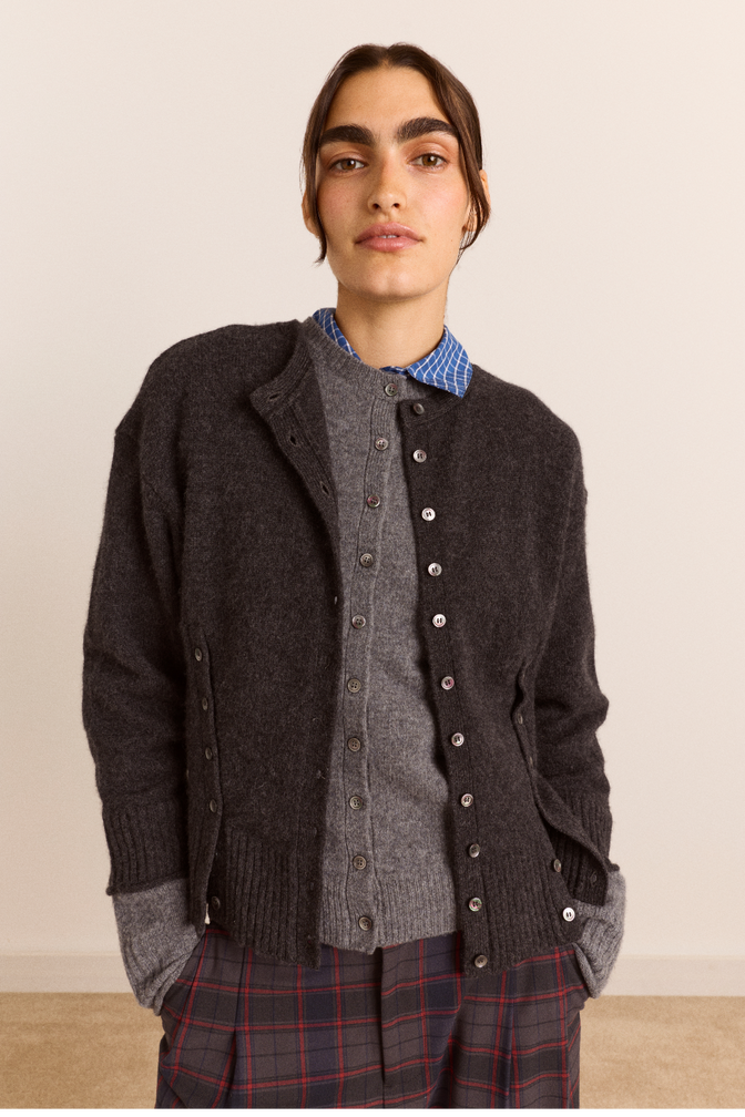 Franny Merino Wool Cardigan Set - Charcoal / Grey