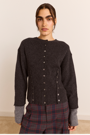 Franny Merino Wool Cardigan Set - Charcoal / Grey
