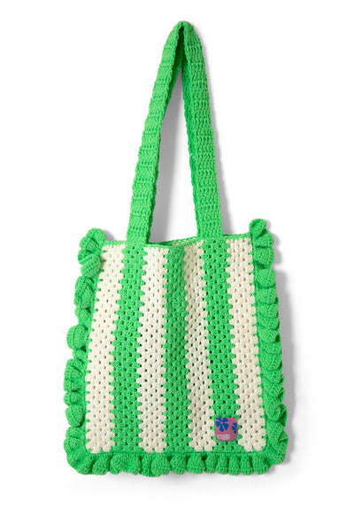 stripe frill crochet bag - green & ecru