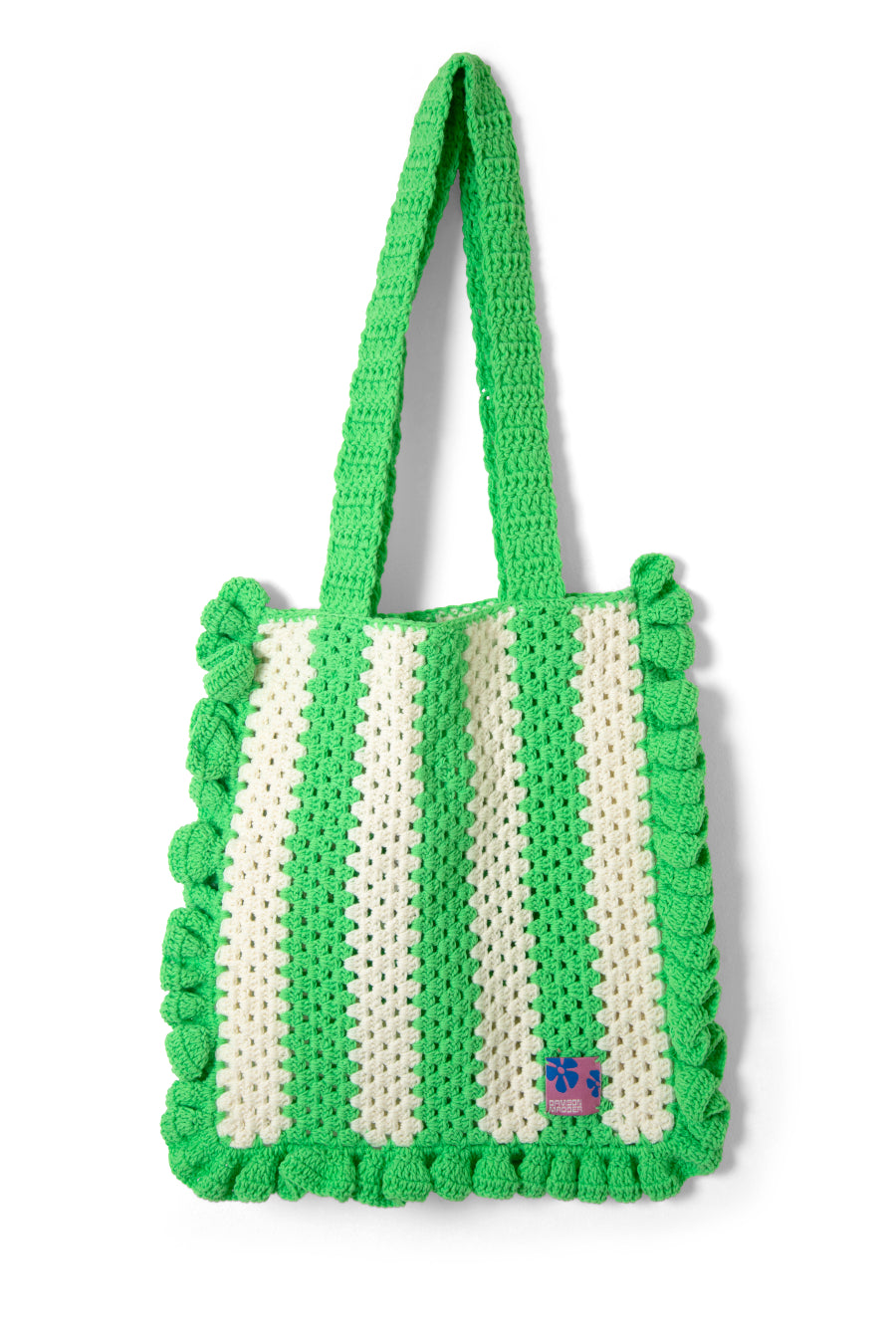 stripe frill crochet bag - green & ecru