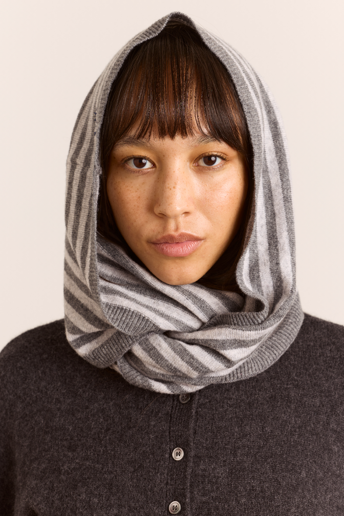 Merino Wool Snood Scarf - Grey/Charcoal Stripe