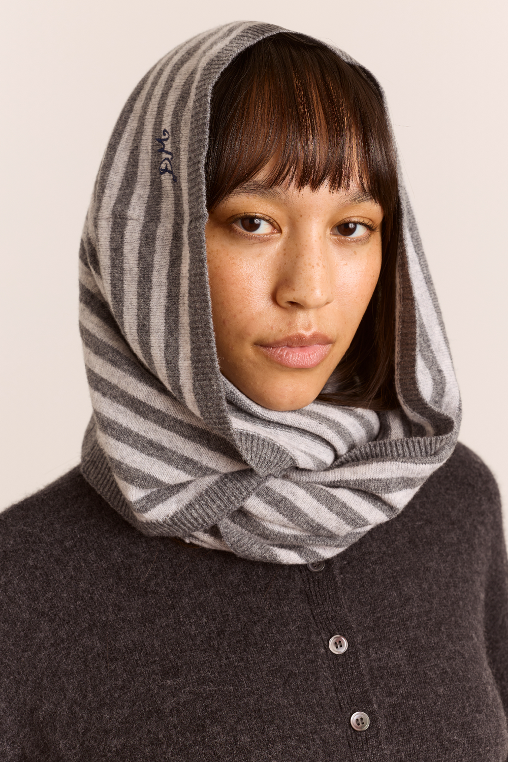 Merino Wool Snood Scarf - Grey/Charcoal Stripe