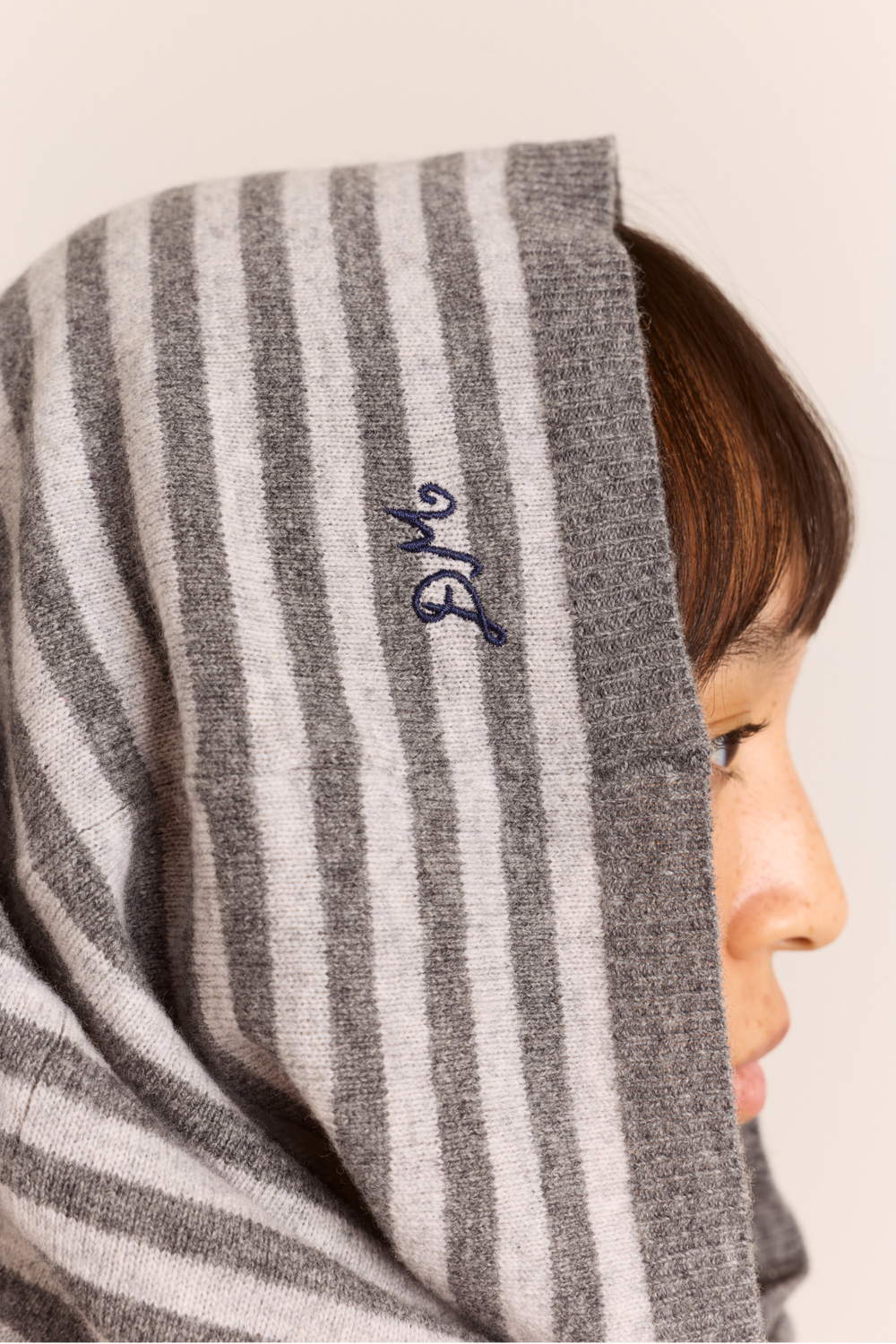 Merino Wool Snood Scarf - Grey/Charcoal Stripe