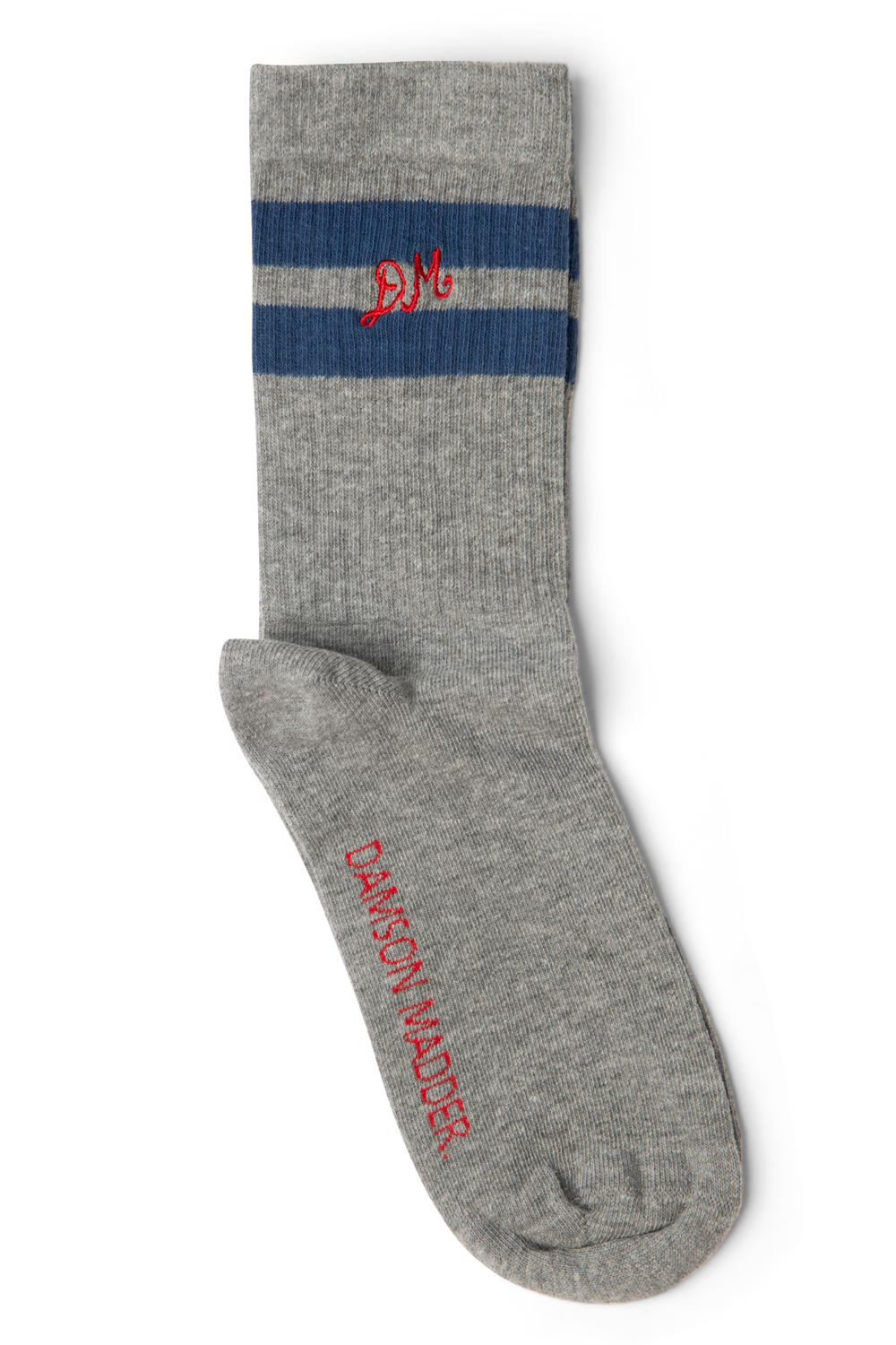 Calf Length Sporty Socks - Grey Marl Blue Stripe