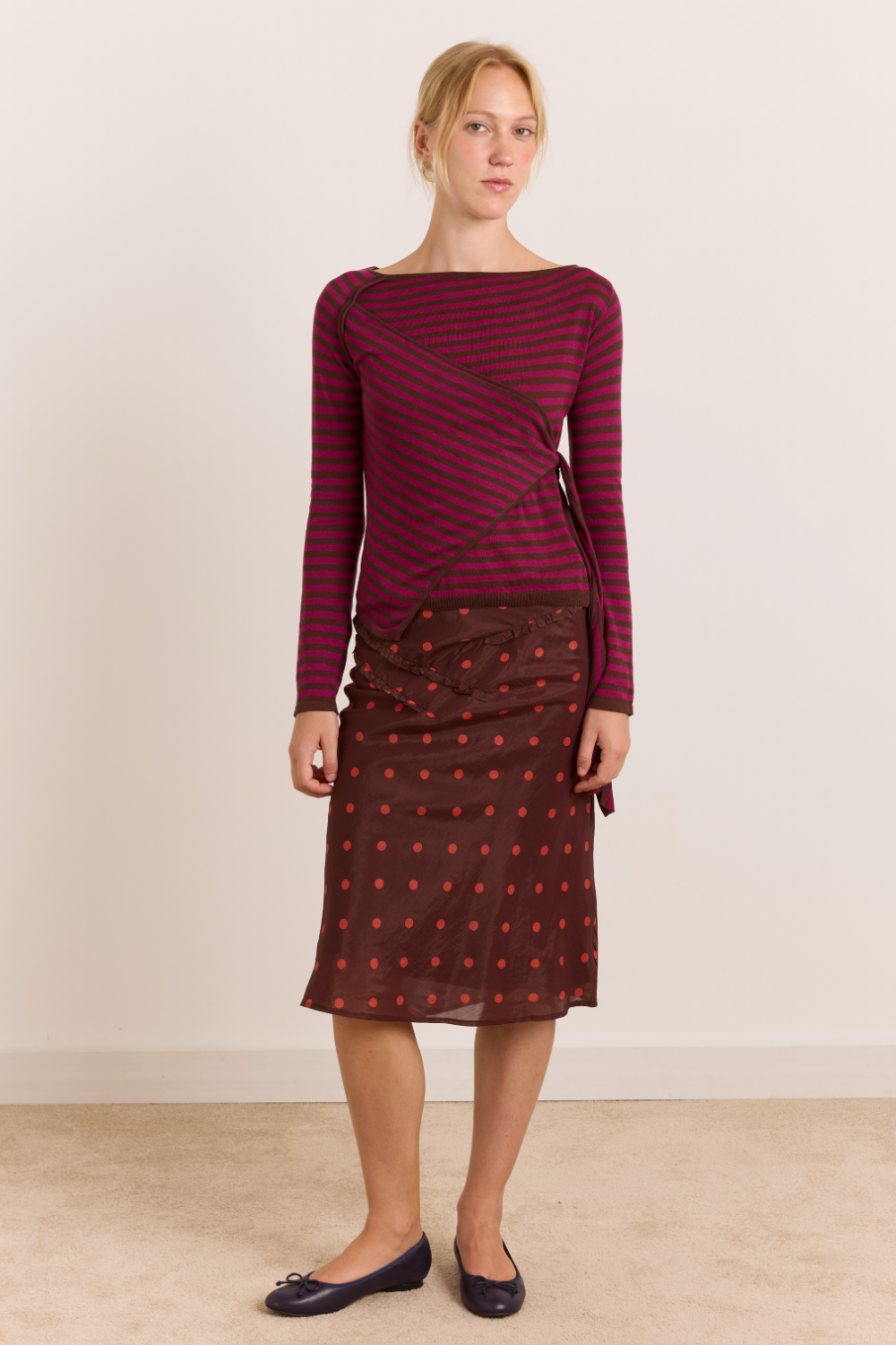 Hannie Wrap Tie Knitted Top - Pink Stripe