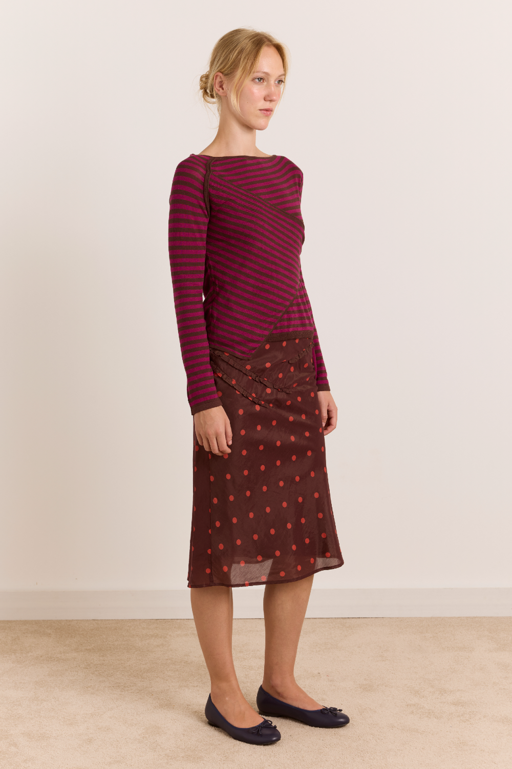 Hannie Wrap Tie Knitted Top - Pink Stripe