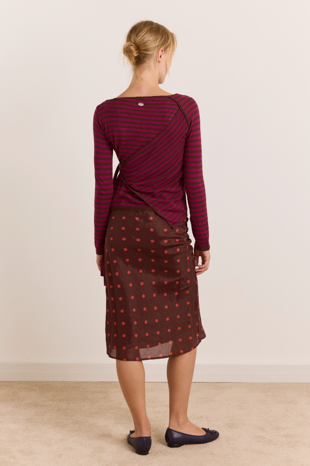 Hannie Wrap Tie Knitted Top - Pink Stripe
