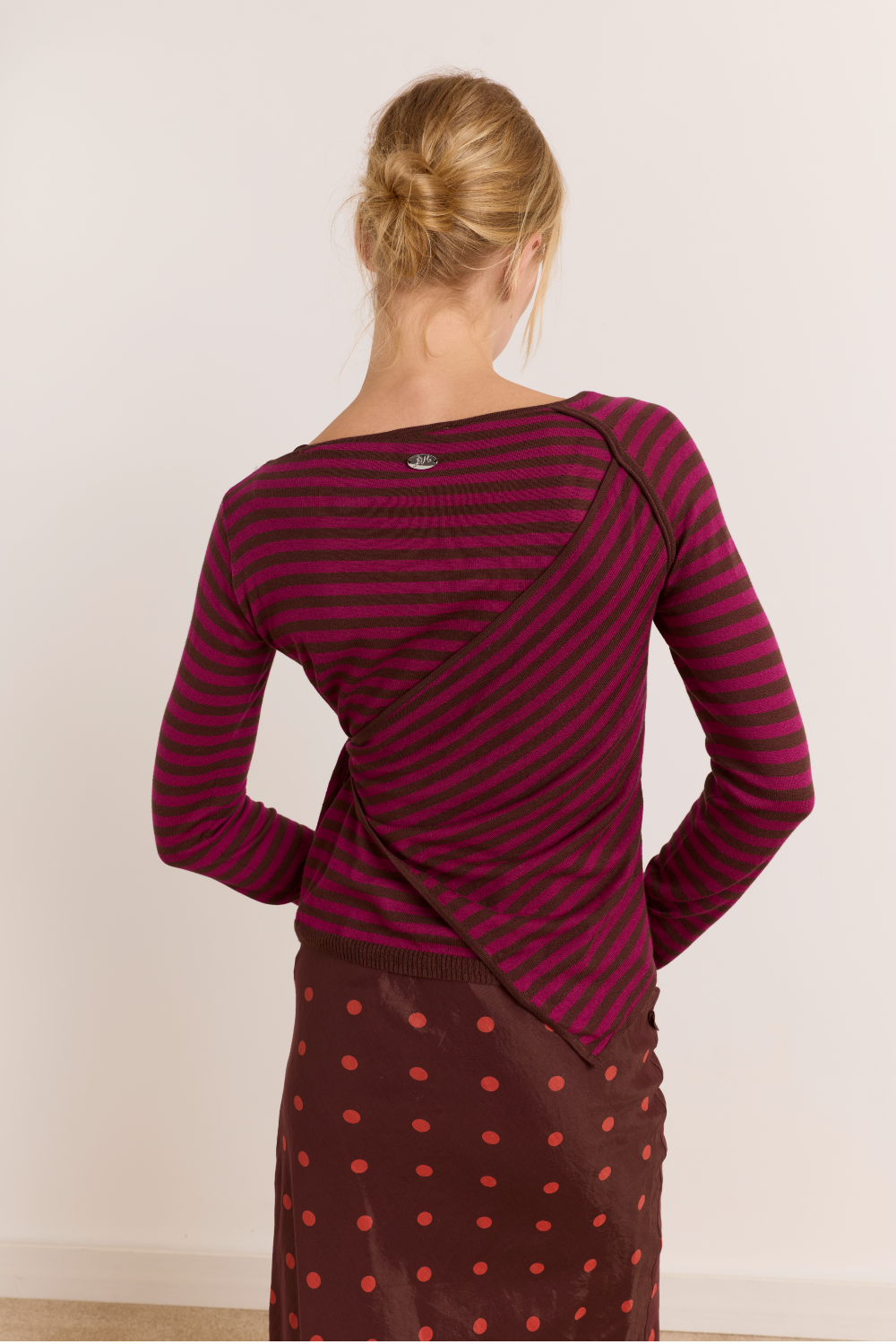 Hannie Wrap Tie Knitted Top - Pink Stripe