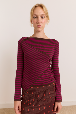 Hannie Wrap Tie Knitted Top - Pink Stripe
