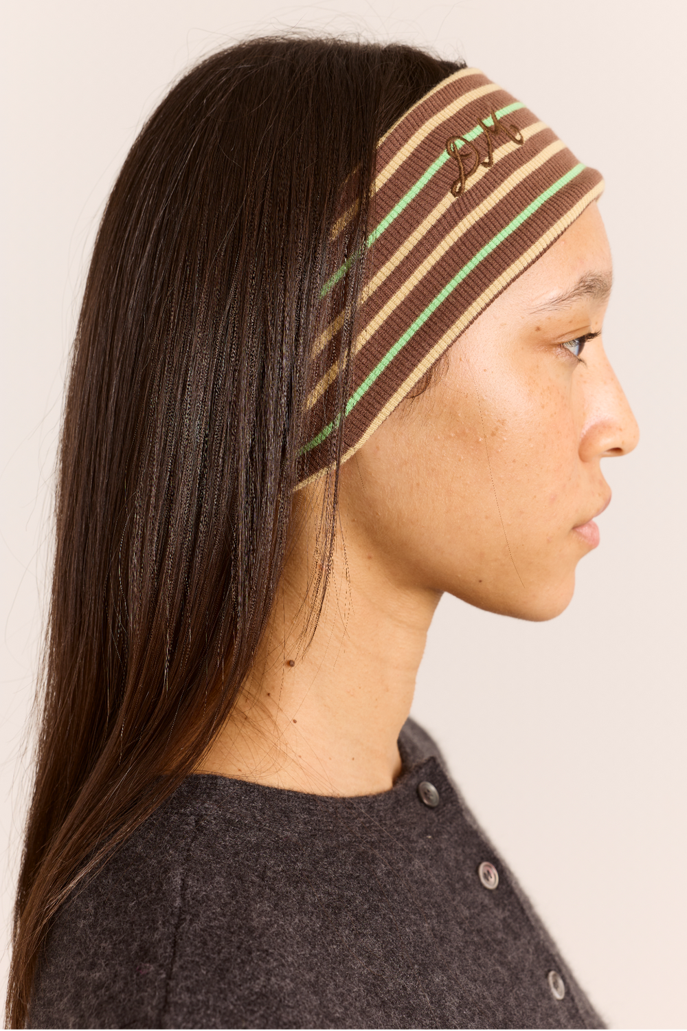 Ribbed Headband- Brown Stripe