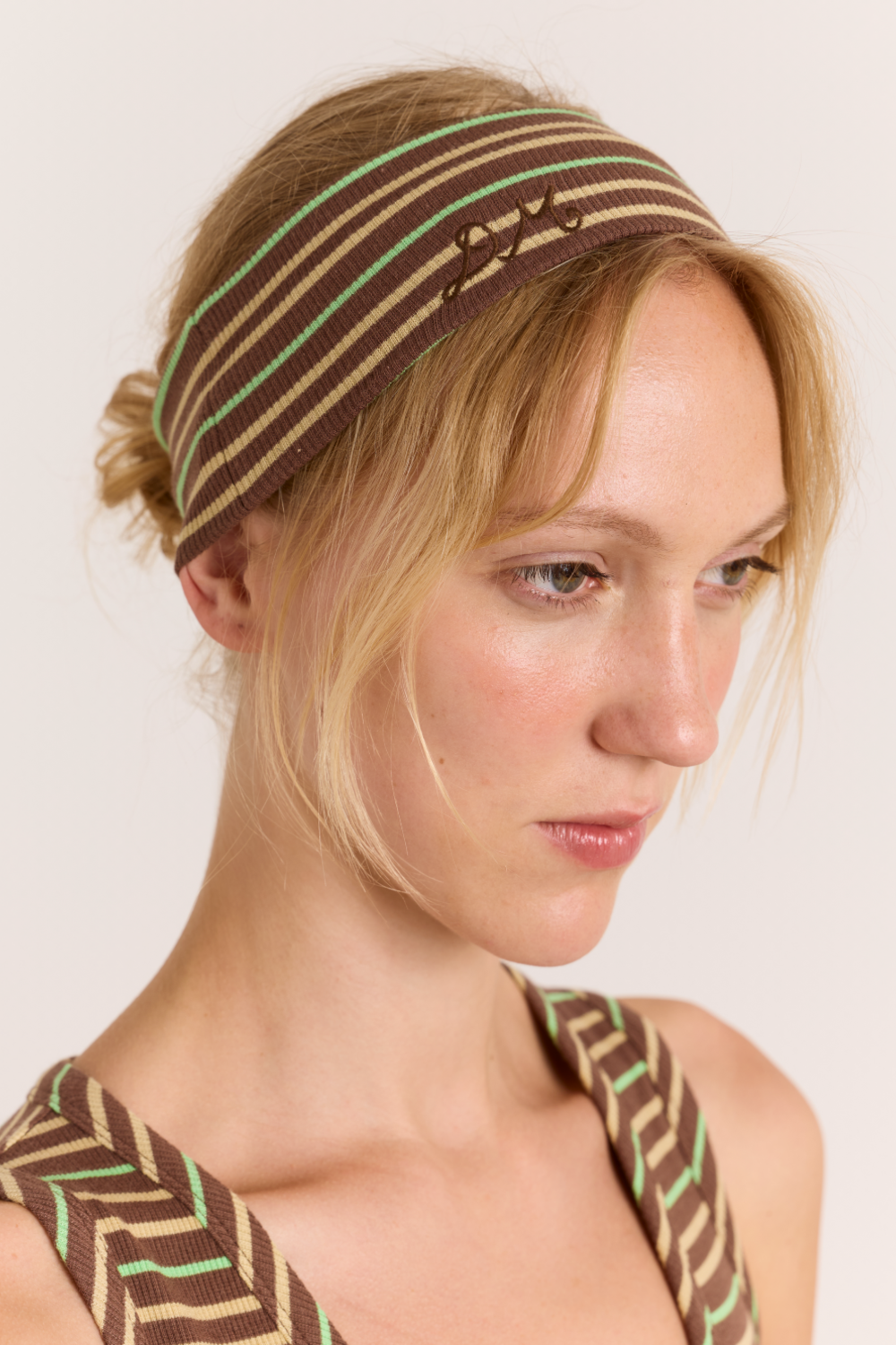 Ribbed Headband- Brown Stripe