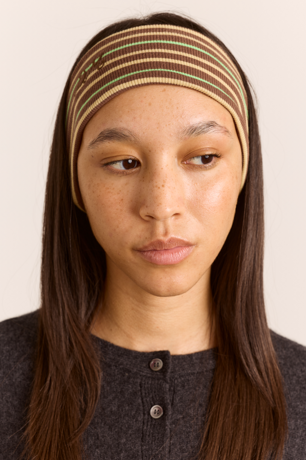 Ribbed Headband- Brown Stripe