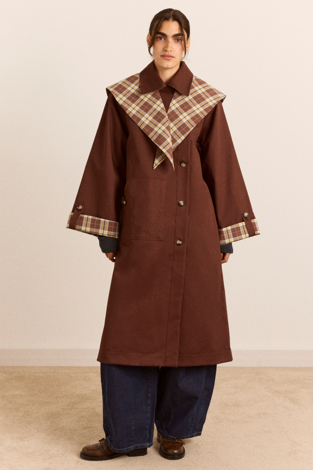 Reversible Longline Jerry Trench - Chocolate