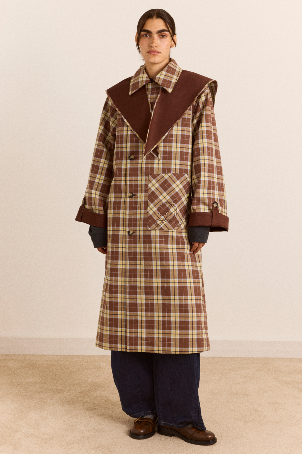 Reversible Longline Jerry Trench - Chocolate