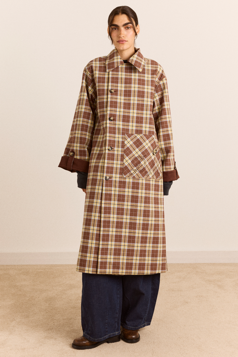 Reversible Longline Jerry Trench - Chocolate