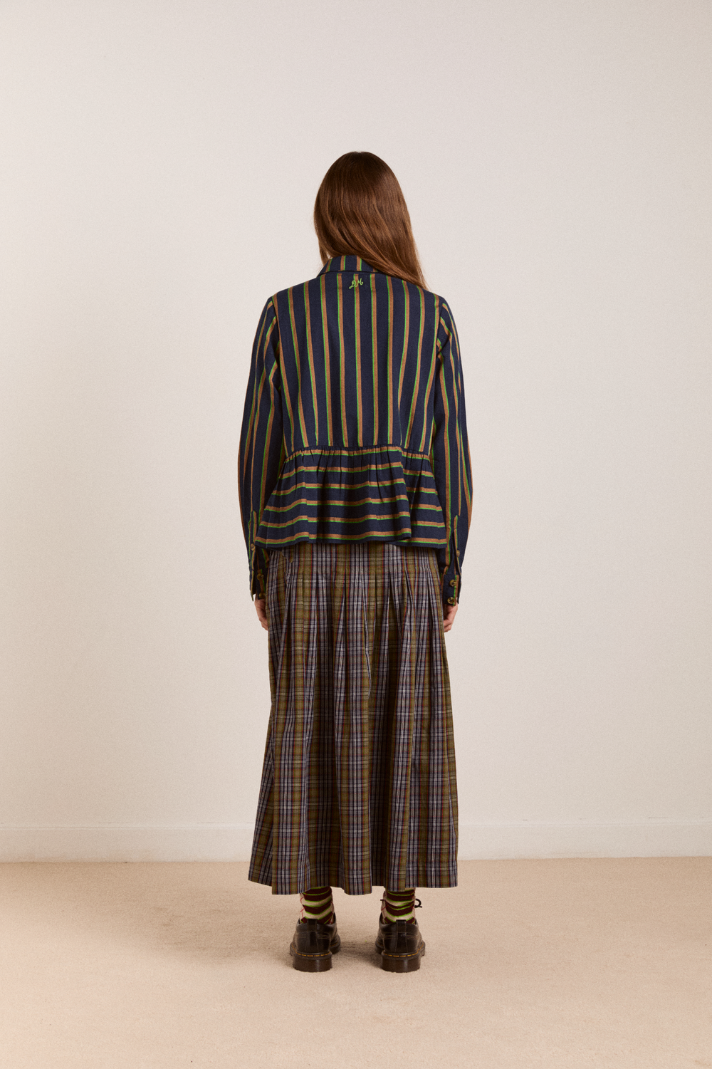 kinsley shirt - navy/green stripe