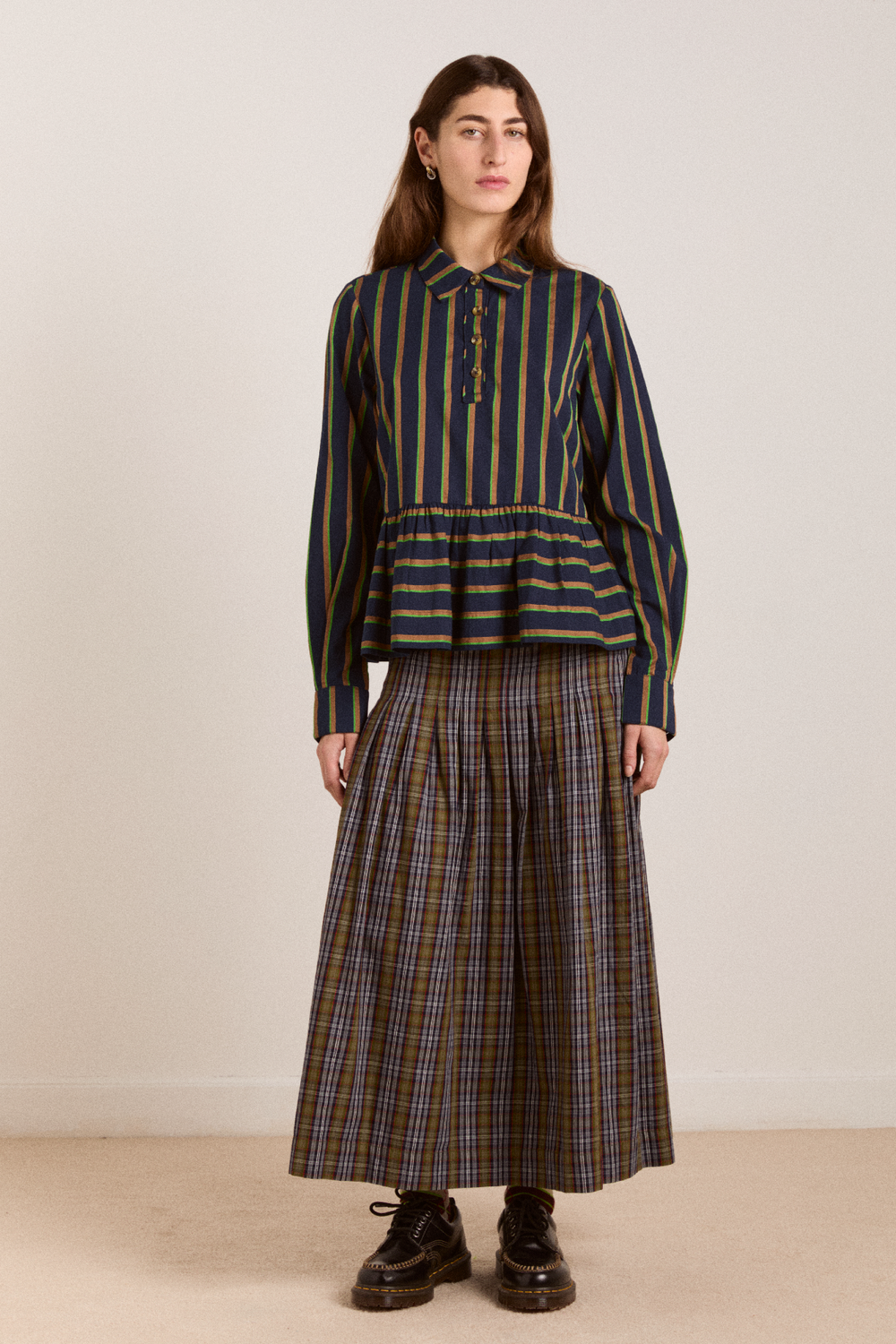 kinsley shirt - navy/green stripe