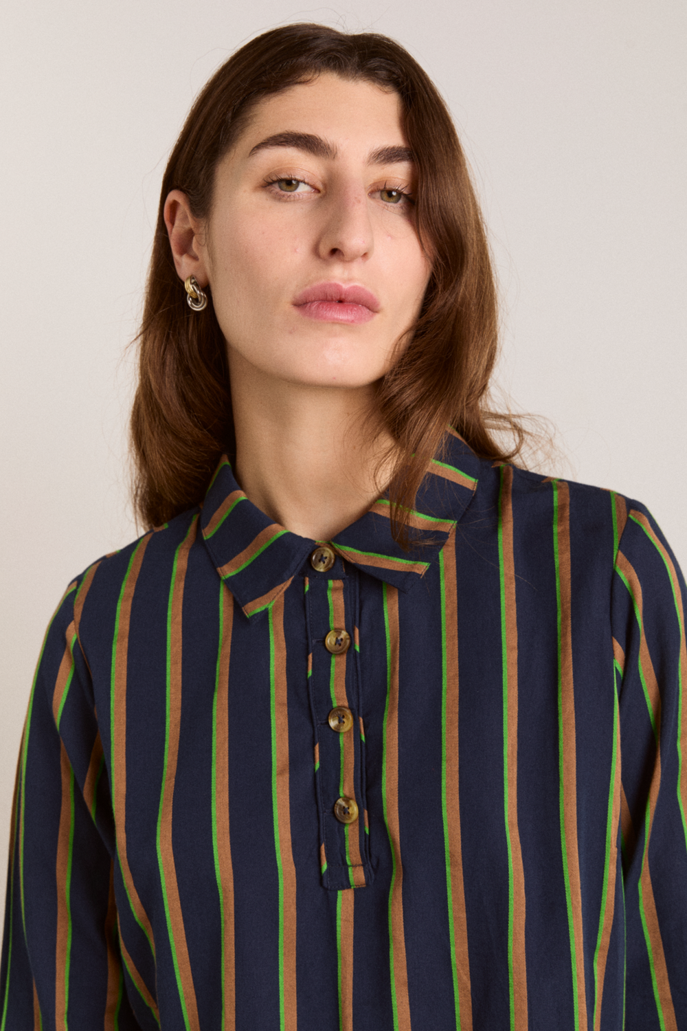 kinsley shirt - navy/green stripe