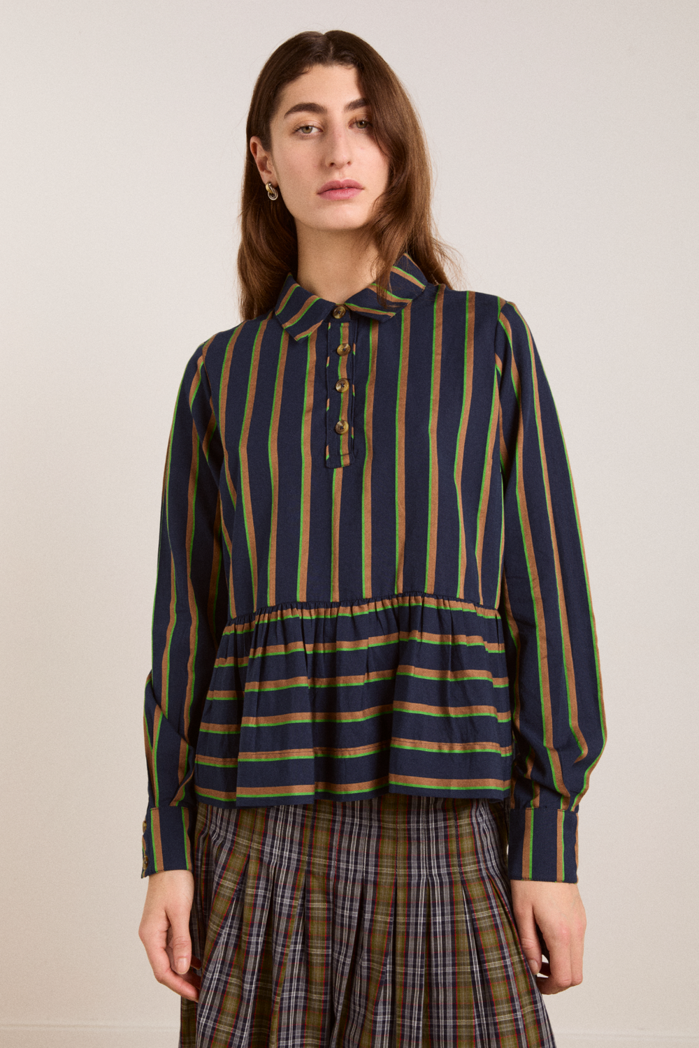 kinsley shirt - navy/green stripe