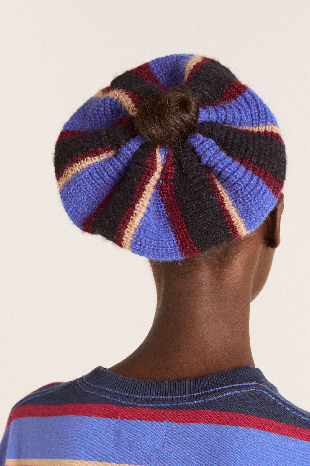 knitted scrunchie- burg/navy stripe