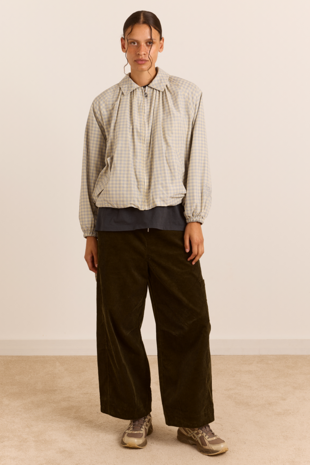 Lailah Lightweight Shell Jacket - Oyster Gingham