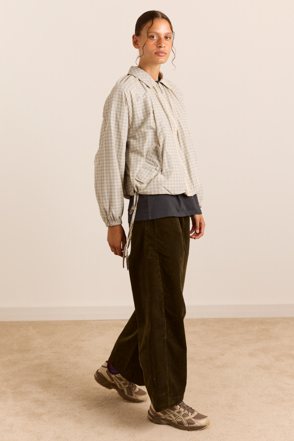 Lailah Lightweight Shell Jacket - Oyster Gingham