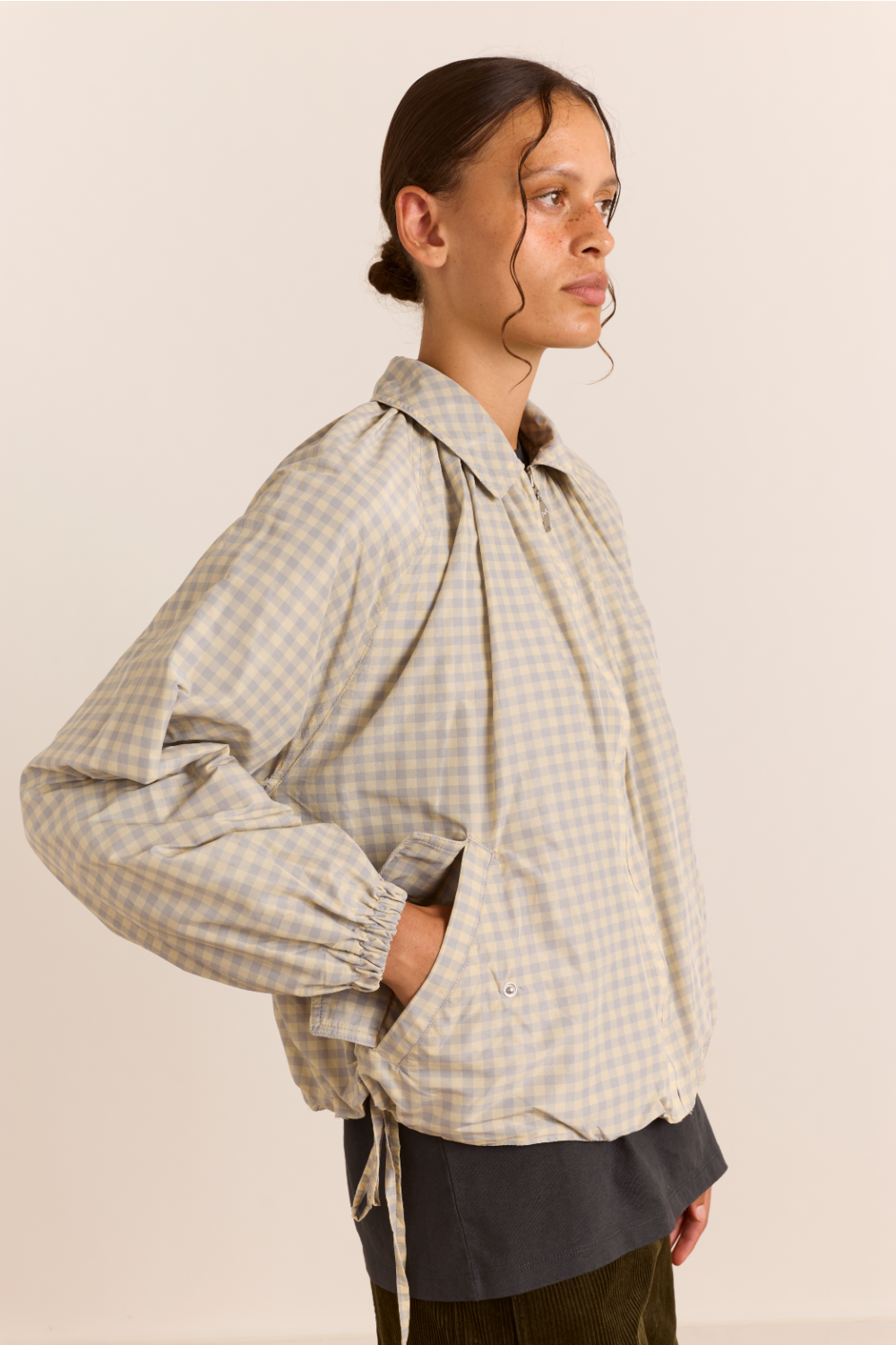 Lailah Lightweight Shell Jacket - Oyster Gingham