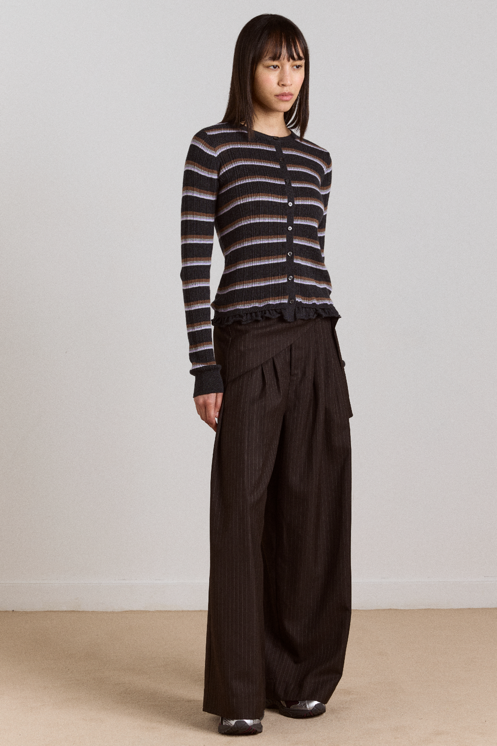 fabia trouser - choc pinstripe
