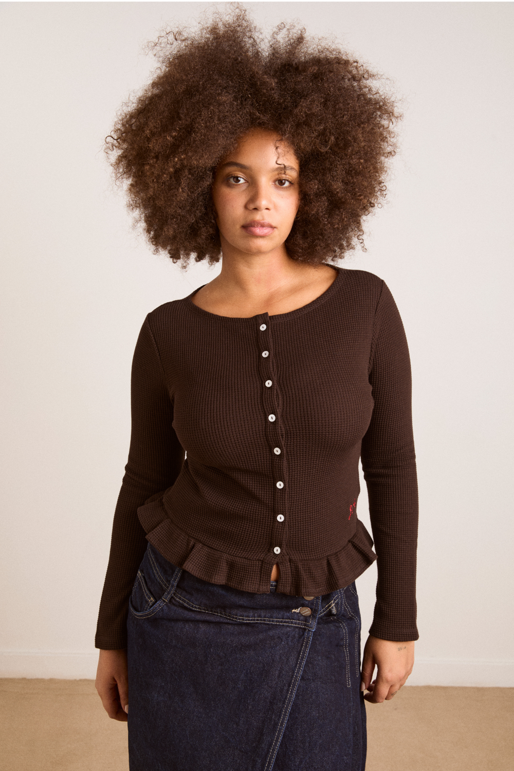 Marjorie Waffle Top - Brown – Damson Madder Marjorie Waffle Top - Brown – Damson Madder