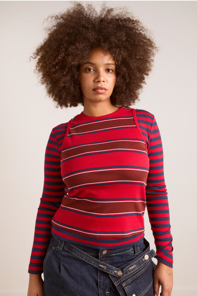 manon layered ls tee red stripe