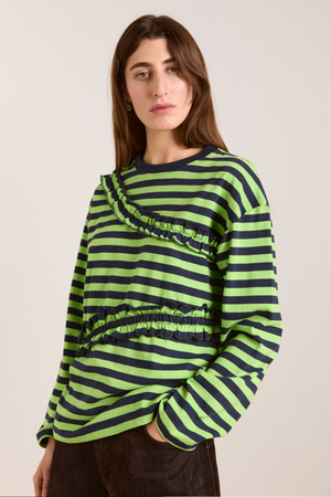 Prudie Ruffle Tee - Navy/Lime