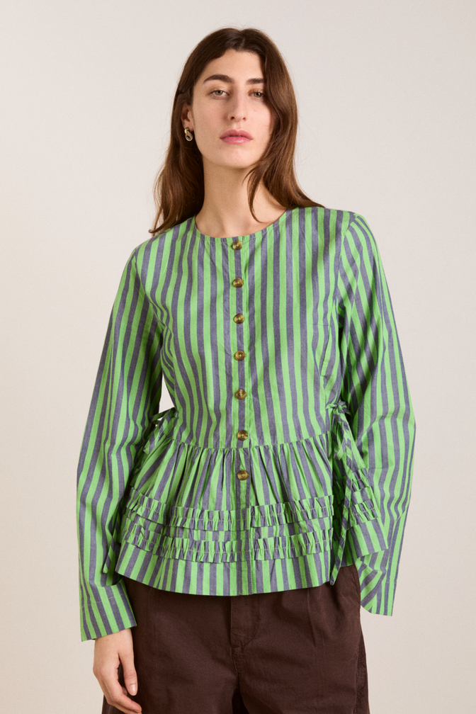 madison blouse - navy pop green stripe
