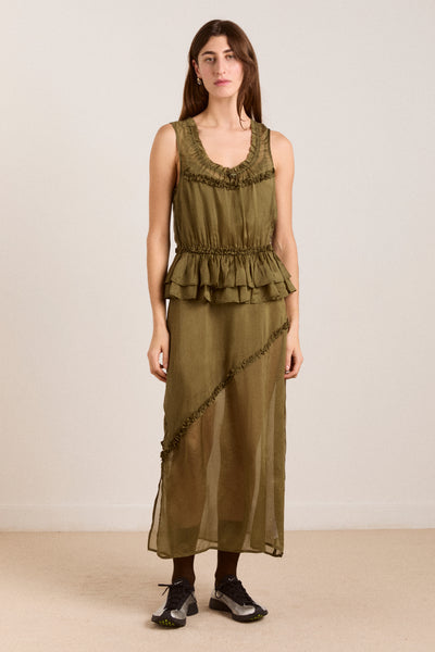 sasha ruffle slip dress with cami - sheer olive