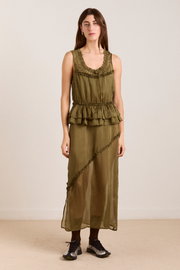 sasha ruffle slip dress with cami - sheer olive