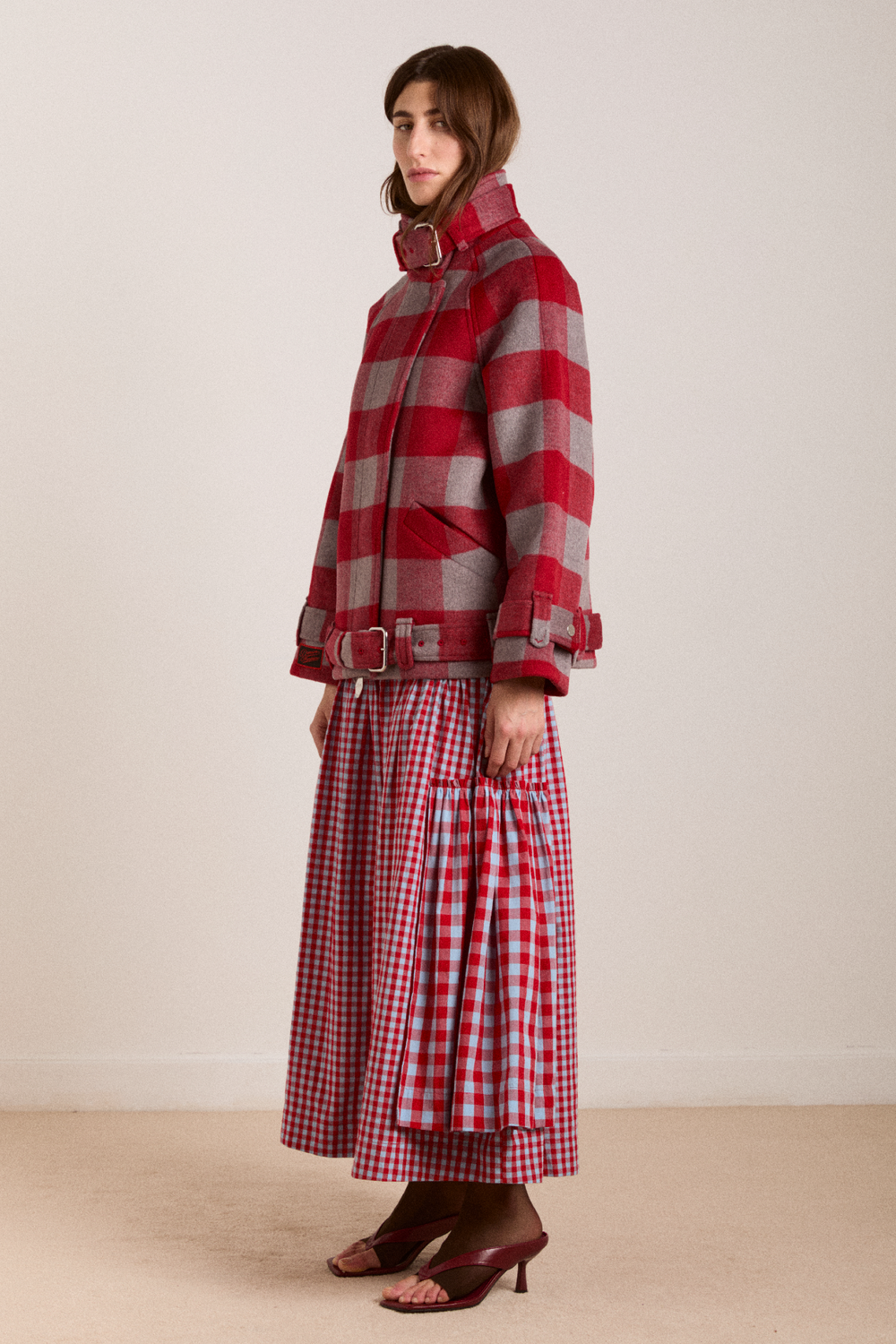 berta midi skirt - blue/red gingham