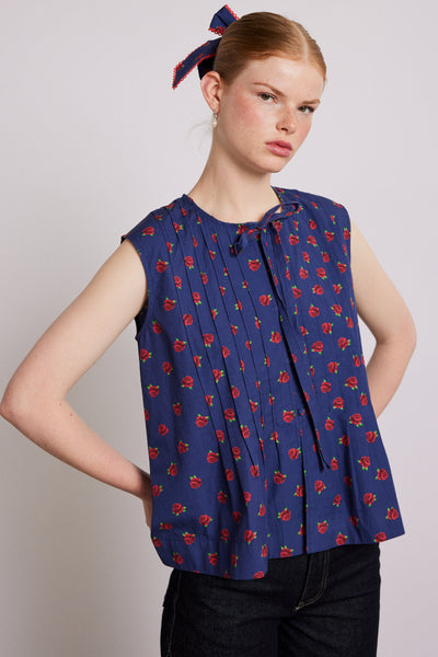 nora pin tuck blouse - rose print
