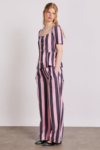 philly peplum blouse - pink blue stripe