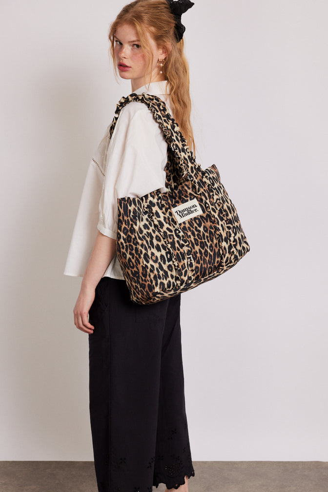 leopard frill tote bag