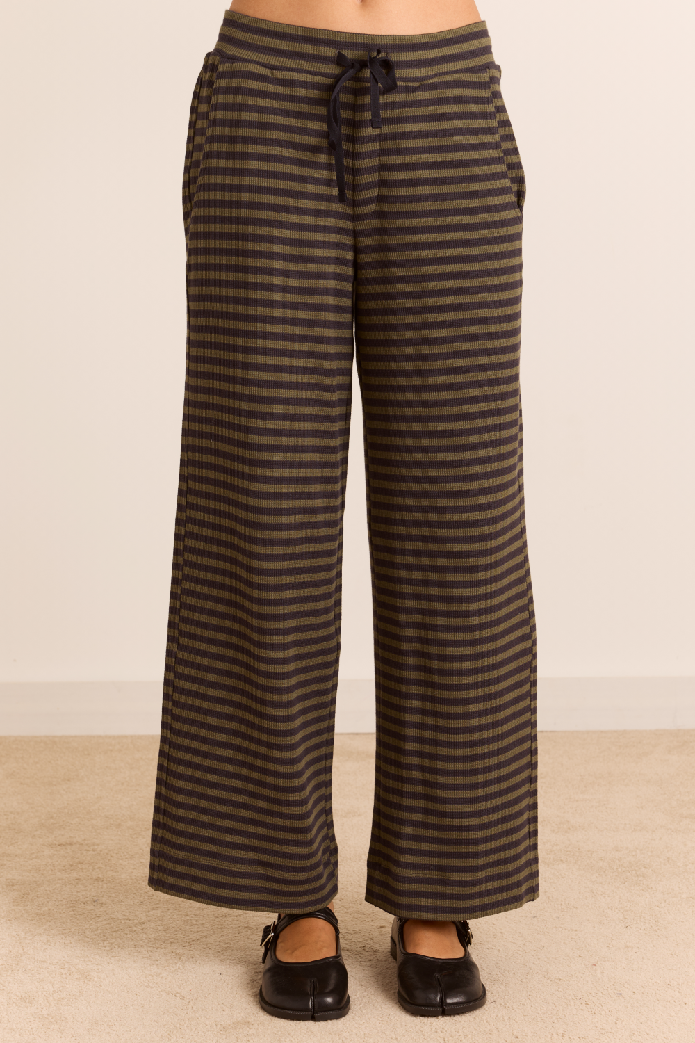 Renee Waffle Jogger - Green/Grey Stripe